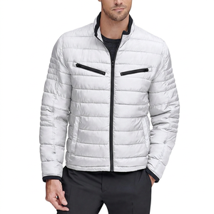 Veste matelassée pour homme, couleur vert olive, col montant, fermeture éclair, coupe-vent, rembourrage en polyester, vêtement d'automne - Product Image 3