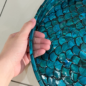 Bandeja redonda para desayuno, bandeja de nácar, bandeja con incrustaciones de nácar azul con diseño de escamas de pez, bandeja para mesa de centro - Product Image 4