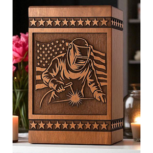 Engraved Welder Cremation Urn: American Flag Rosewood Keepsake Box Memorial Keepsake by AYAANS - Product Image 3