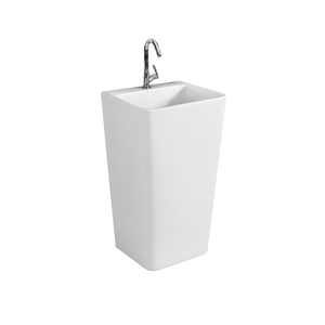 Lavabo de Baño Rectangular de una Pieza con Pedestal, Cromado, Certificado por NSF, de Tesla, con Soporte para Grifo de un Solo Orificio, Diseño Minimalista, Acabado Brillante - Product Image 1
