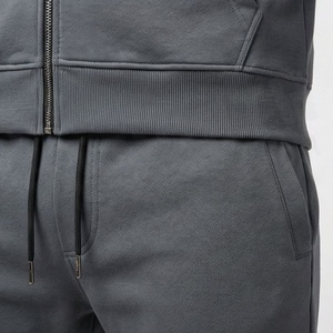 Ensemble de survêtement gris à capuche pour homme, sweat-shirt et pantalon à fermeture éclair intégrale, couleur unie, vêtements de sport décontractés avec poches latérales - Product Image 5