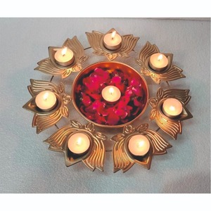 Luxury Handcrafted Brass Finish Urli Bowl Set Traditional Indian Flower Pot <b>Stand</b> for Luxury Hotel Office Lobby Interior Decor - Product Image 3