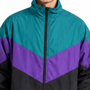 Hot selling <b>Men's</b> Retro Chevron <b>Windbreaker</b> Jacket Lightweight Zip Up Outdoor Athletic Wear Teal Purple <b>Black</b> Block jacket - Product Image 3