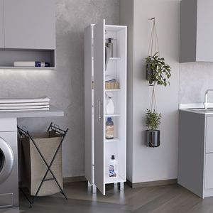 Armadio Alto Laska da 70 Pollici con Ganci per Scope e Quattro Cesti in Vimini per Biancheria - Product Image 2