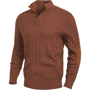 เสื้อสเวตเตอร์ถักลายเคเบิ้ลสำหรับผู้ชาย สีน้ำตาลล้วน แขนยาว ปิดกระดุม สวมใส่สบายๆ สำหรับฤดูใบไม้ร่วง - Product Image 5