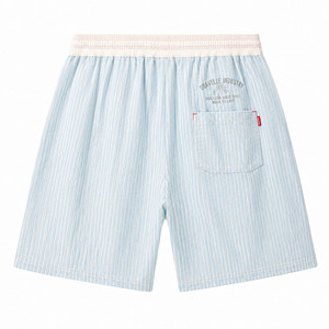 Pantalones Cortos Boxer Aqua Seersucker Personalizados para Hombre, Estilo Relajado Y2K, Ropa Urbana de Verano con Cresta Bordada - Product Image 3