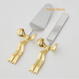 ชุดอุปกรณ์เสิร์ฟเค้กพรีเมียม Starlight จำนวน 2 ชิ้น ด้ามจับทองเหลืองสีขาว - Product Image 6