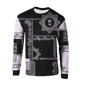 Chemise décontractée à manches longues pour homme, imprimé cachemire noir et gris, design par sublimation, col en V, pour l'automne - Product Image 4