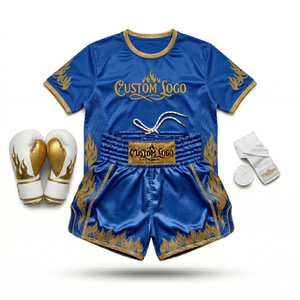 Ensemble d'uniformes de boxe personnalisés avec logo, broderie or blanc, motif flamme, unisexe, pour adultes, kit de vêtements d'arts martiaux - Product Image 6
