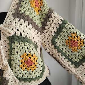 Women's <b>Crocheted</b> Patchwork <b>Cardigan</b> V Neck Batwing Sleeve Bohemian Style Autumn Wear - Product Image 6