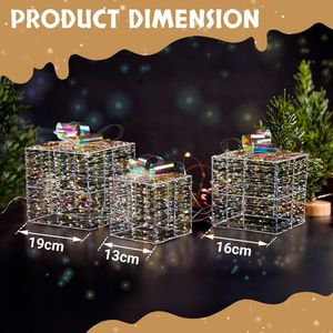 Set 3 Lighted Iridescent Gift Boxes 140 LED Warm White Lights Pre-Lit Nestable Present Boxes Ornament Stakes for Holiday Gifting - Product Image 6