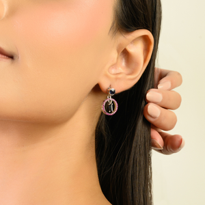 Elegantes Pendientes de Plata de Ley 925 con Zafiro Azul y Rubí 100% Auténticos, Diseño Circular, para Mujer, Joyería Fina para Fiestas - Product Image 4