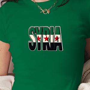 T-shirt à manches courtes pour femme, coupe ajustée, imprimé drapeau de la Syrie, col rond, style Y2K, mode printemps-été, tricoté en spandex et polyester - Product Image 5