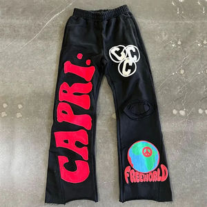 Pantalon de survêtement OEM léger 100 % coton, coupe droite évasée, écologique, pour homme, avec broderie personnalisée, appliqué et patchs, bas ouvert, jambe large - Product Image 2