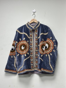 Bohemian <b>Velvet</b> Embroidered Handmade Suzani <b>Coat</b> Plus Size <b>Women</b> Winter Outerwear O-Neck Collar Full Sleeve Floral Pattern - Product Image 1