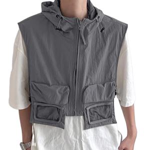 High Street Style hommes mince recadrée fermeture éclair à capuche conception gilets décontracté ville marche solide sans manches gilet S-5XL - Product Image 3