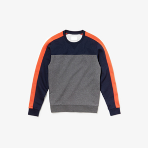 Men's Gray <b>Navy</b> Orange Color Blocking Crew Neck Pullover <b>Sweatshirt</b> Regular Fit Casual Knitted Winter Wear Custom Logo 350g - Product Image 1