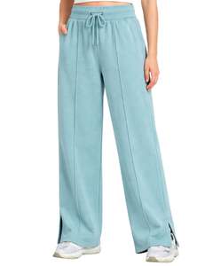 Pantalones Deportivos Anchos para Mujer, Color Verde Azulado, Cintura Elástica con Cordón, Corte Holgado Informal, Pierna Recta, Suaves y Cómodos para Estar en Casa - Product Image 1