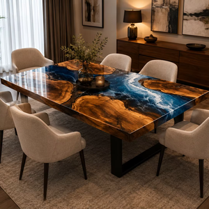 Venta Directa de Fábrica, Mesa de Comedor de Madera Sólida con Resina Epoxi Estilo Océano, Muebles Personalizados Hechos a Mano - Product Image 1