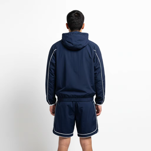 Breathable Polyester Knit Solid Color Casual Spring <b>Jacket</b> Set Windproof <b>Lightweight</b> Hooded Elastic Waist Shorts Plus Size Men's - Product Image 5