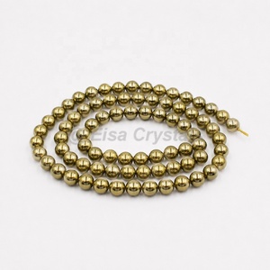 Perles de pierres précieuses rondes naturelles en hématite dorée, perles de cristal métalliques polies pour la fabrication de bijoux, commerce en gros et usage professionnel - Product Image 1