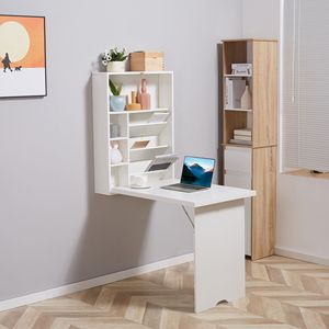 <b>Fold</b>-Out Convertible White Multi-Function PC <b>Desk</b> for Home Office Wall-Mounted Floating Design with Shelf Made From Durable MDF - Product Image 2