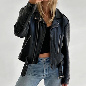 แจ็คเก็ตหนังแท้ผู้หญิงทรงโอเวอร์ไซส์บางเบา สไตล์ไฮสตรีท ปิดด้วยซิป ทนทาน นุ่มสบาย ทันสมัย กันลมสำหรับฤดูหนาว - Product Image 1