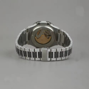 Reloj de Lujo Unisex de Acero Inoxidable con Diamantes Blancos y Negros, Moissanita, Esfera con Incrustaciones Completas, Movimiento Mecánico ETA - Product Image 4