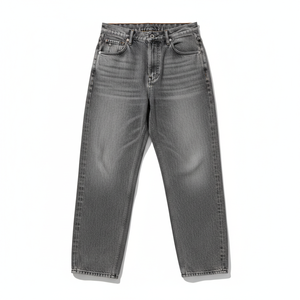 Jean en denim délavé à taille haute et coupe droite pour homme, style workwear, avec plusieurs poches, fermeture boutonnée, en coton bleu - Product Image 1
