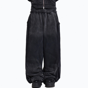 Vintage Washed Oversized Wide-Leg Sweatpants Black Gothic Graphic Streetwear Wide Leg Fleece Sweatpants Washed Black - Product Image 6