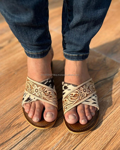 Casual <b>Slip</b> on Cowhide Tooling Carving Slipper Stylish Leather Slipper for Women Real Handmade Western Women Sandals - Product Image 2