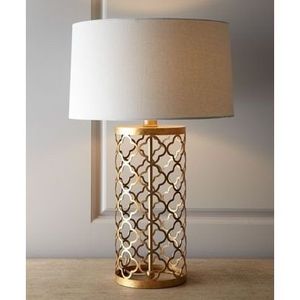 Gold Iron <b>LED</b> Table Lamp with Drum Shade <b>Plug</b>-<b>In</b> Simple Design for Bedroom Bedside Desk Contemporary Decorative Lamp - Product Image 2