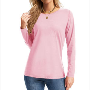 Wholesale Women's Spring Autumn Cotton T-shirt Solid Lady Long Sleeve Loose <b>Tops</b> Shirts Oversized T Shirt running clothes - Product Image 6