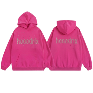 เสื้อฮู้ดดี้ประดับเพชรแบบขายส่ง รับทำตามสั่ง ปักลายแบบฮอตฟิกซ์ สกรีนลายแบบซับลิเมชั่น เสื้อผ้าสตรีทแฟชั่น ฮู้ดดี้ขายส่ง MOQ ต่ำ รับทำโลโก้แบรนด์ส่วนตัว - Product Image 1