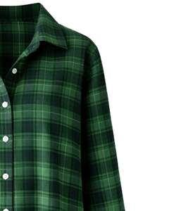 Vestido Camisero Largo a Cuadros Verde para Mujer, Personalizado, con Botones, Estilo Túnica Holgada, Casual, de Manga Larga, en Franela de Algodón Suave - Product Image 4