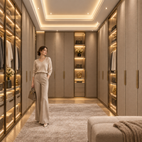 Système de dressing en cuir pour toute la surface, finition haut de gamme, armoires sur mesure pour projets d'aménagement intérieur hôtelier