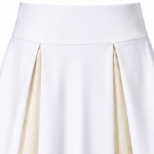 Ensemble d'uniformes de cheerleading sublimés blancs et beiges sans manches – Haut et jupe athlétiques pour équipe – Tenue de sport pour performance, entraînement et compétition - Product Image 4