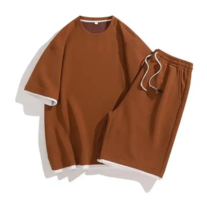 Conjunto de Camiseta y Pantalones Cortos para Hombre, Transpirable, Ligero, de Secado Rápido, Tejido Personalizado, Color Sólido, Poliéster/Algodón, Verano - Product Image 4