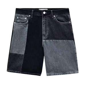 Shorts en jean délavé 100 % coton pour homme, style streetwear, coupe ample avec patchwork, vente en gros - Product Image 1