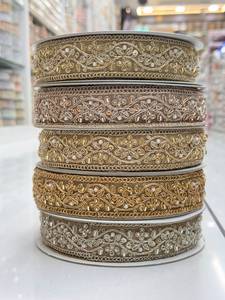 Bordure en dentelle métallique brodée en polyester avec perles, lavable, or et argent, pour vêtements, textiles de maison, sacs, chaussures, décoration - Product Image 5