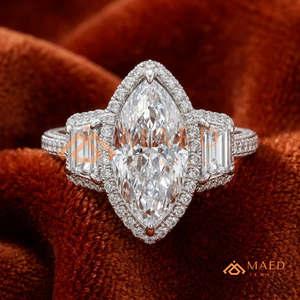 Elegant 925 Sterling <b>Silver</b> Marquise Cut Halo Diamond Engagement <b>Ring</b> with <b>Emerald</b> Side Stones for Women - Product Image 1