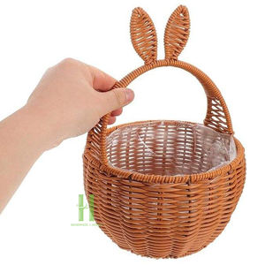 BEST SELLING Handmade Rattan Easter Bunny Candy <b>Basket</b> – Cute Bunny Ear Gift <b>Basket</b> for Easter <b>Eggs</b>, Candy Holder - Product Image 1