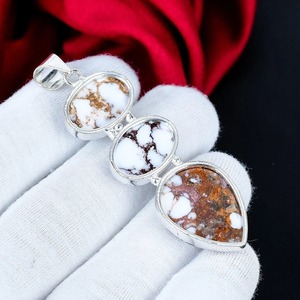 Colgante de Plata de Ley 925 con Triple Piedra de Jaspe Caballo Salvaje, Hecho a Mano, Geométrico, Joyería de Diseño de Alta Calidad, Regalo para Mujer - Product Image 4