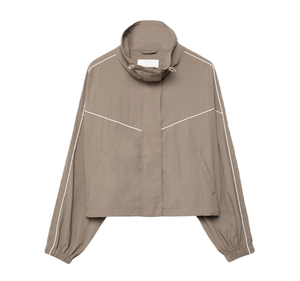 Chaqueta Cortavientos para Mujer, Color Sólido, Cuello Alto, Mangas Largas, Resistente al Viento, Cierre de Cremallera, Chaqueta Corta de Poliéster - Product Image 1