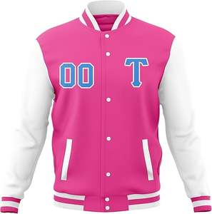 Vestes de baseball pour hommes personnalisées en gros avec logo brodé, style universitaire, décontractées, hiver, rose et vert - Product Image 5