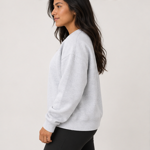 Sudadera de cuello redondo para mujer, gris jaspeado claro, multicolor, con letras estilo universitario, de manga larga, oversize, con logo personalizado, al por mayor - Product Image 2