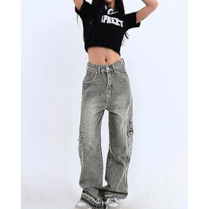 Jeans amples à jambes larges pour femmes, style Y2K vintage, streetwear décontracté, pantalon en denim avec poches - Product Image 2