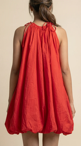 Trendy Women Solid <b>Balloon</b> Style Hot Red <b>Mini</b> Dress Cotton Summer Casual Short Dress Lightweight Breathable Party Wear Wholesale - Product Image 3