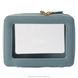 Custom Printed Logo Transparent Leather Luxury Makeup <b>Storage</b> Cosmetic Pouch <b>Zipper</b> Closure Travel Toiletry <b>Bags</b> - Product Image 1