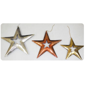 Ornements suspendus en forme d'étoile en métal argenté, doré et cuivré, faits à la main, écologiques, durables, personnalisables, de haute qualité, texturés et décoratifs - Product Image 6